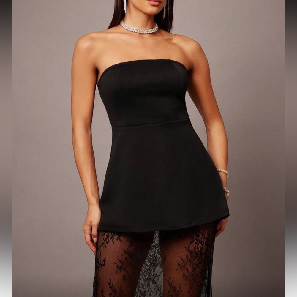 Black strapless tube top & maxi lace sheer skirt set dress - Picture 6 of 6